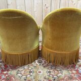 Paire de fauteuils bergère Art Déco velours jaune doré années 1920