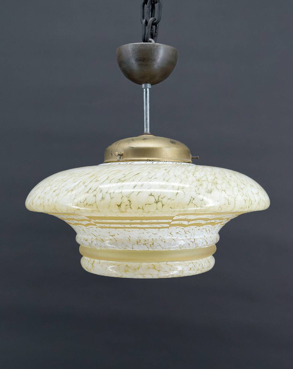 Modernist Art Deco pendant light in acid-etched “cloud” glass, France, Circa 1930