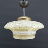 Modernist Art Deco pendant light in acid-etched “cloud” glass, France, Circa 1930