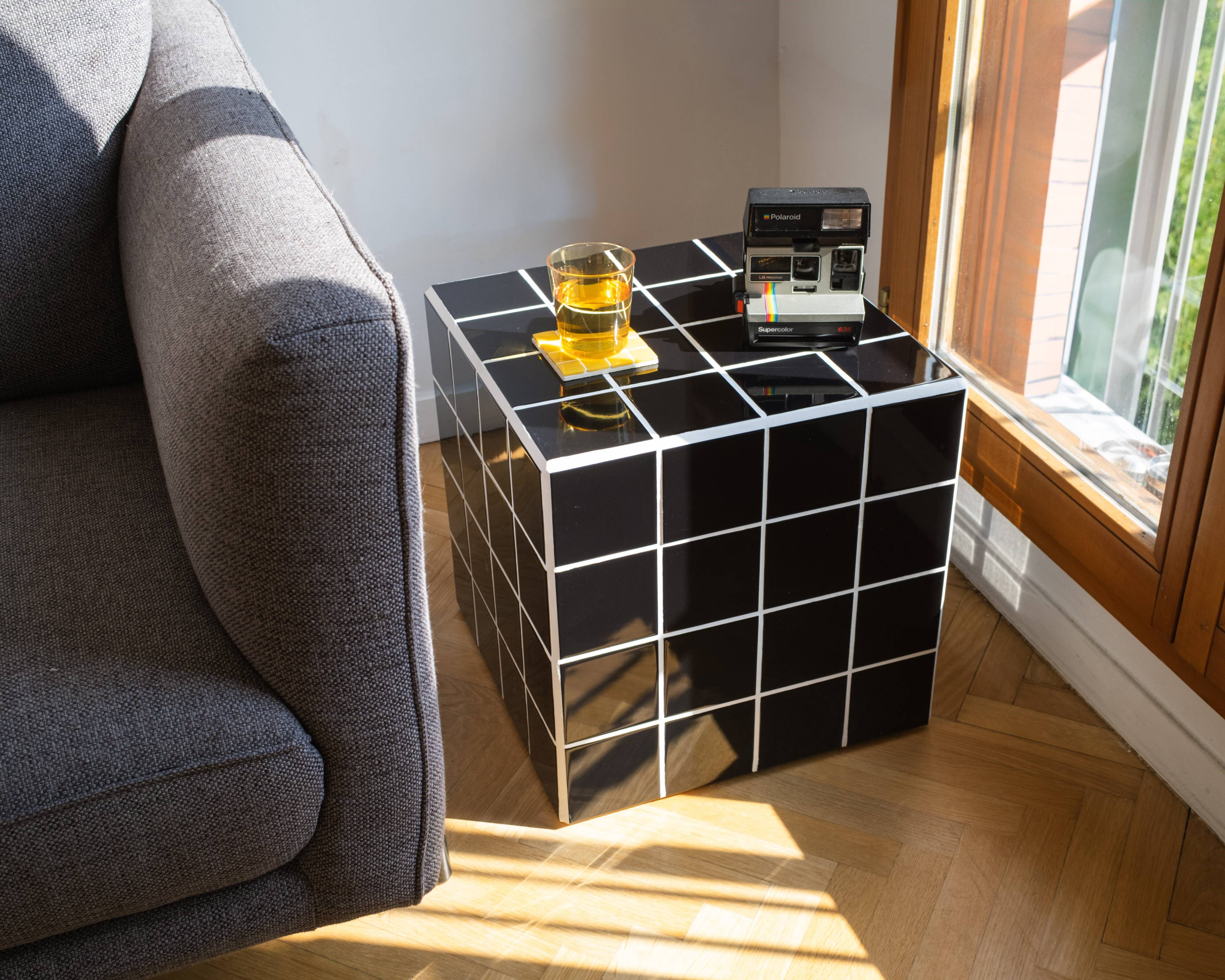 Black ceramic bedside table