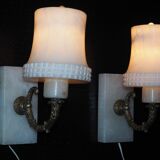 Pair of curved alabaster and bronze appliques