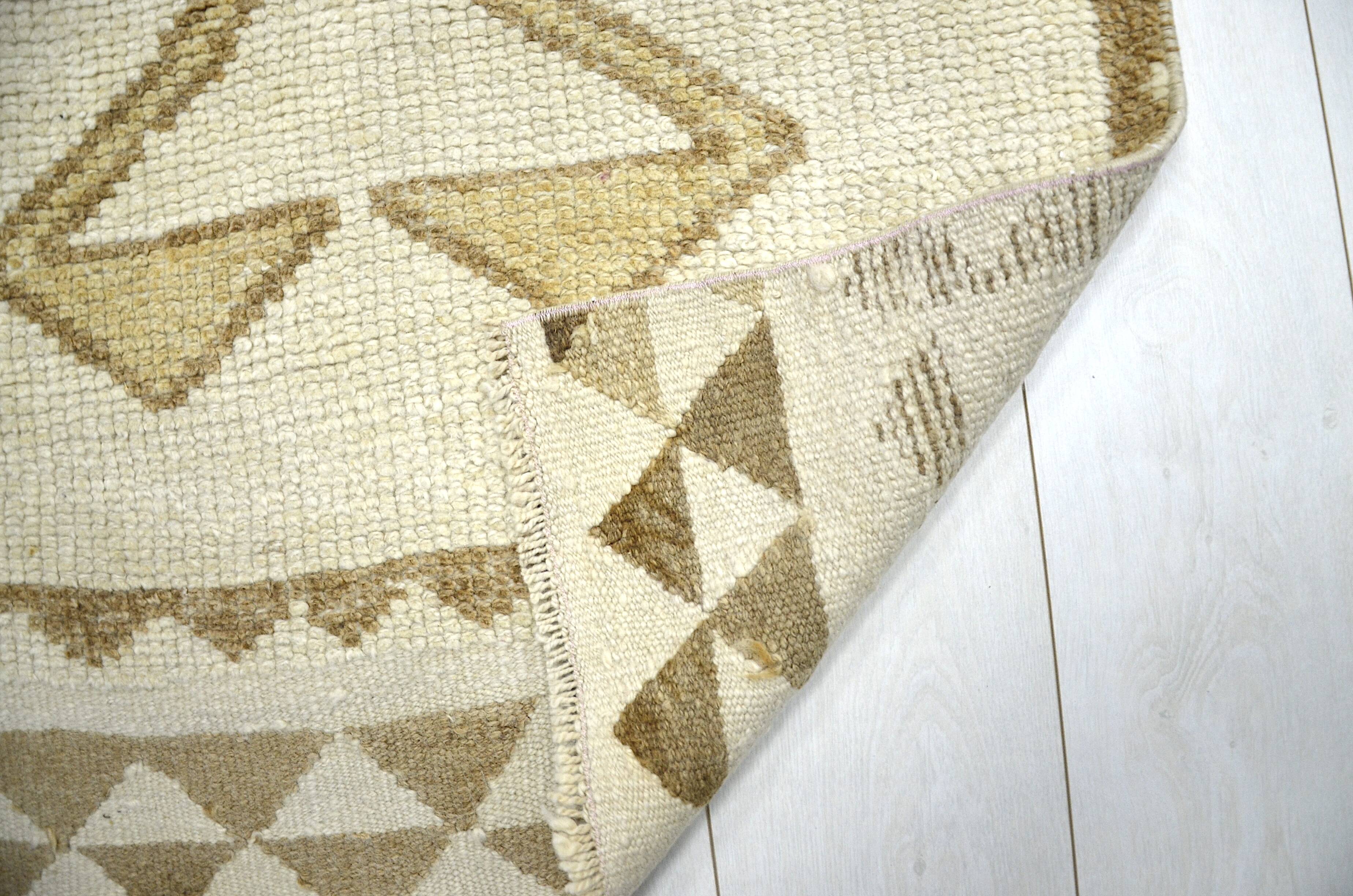 White & Beige Wool Handmade Rug sku 2215
