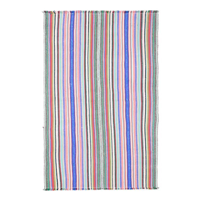 Vintage Turkish Oushak Handmade Wool Cotton Blue Pink Runner Rug 158x246