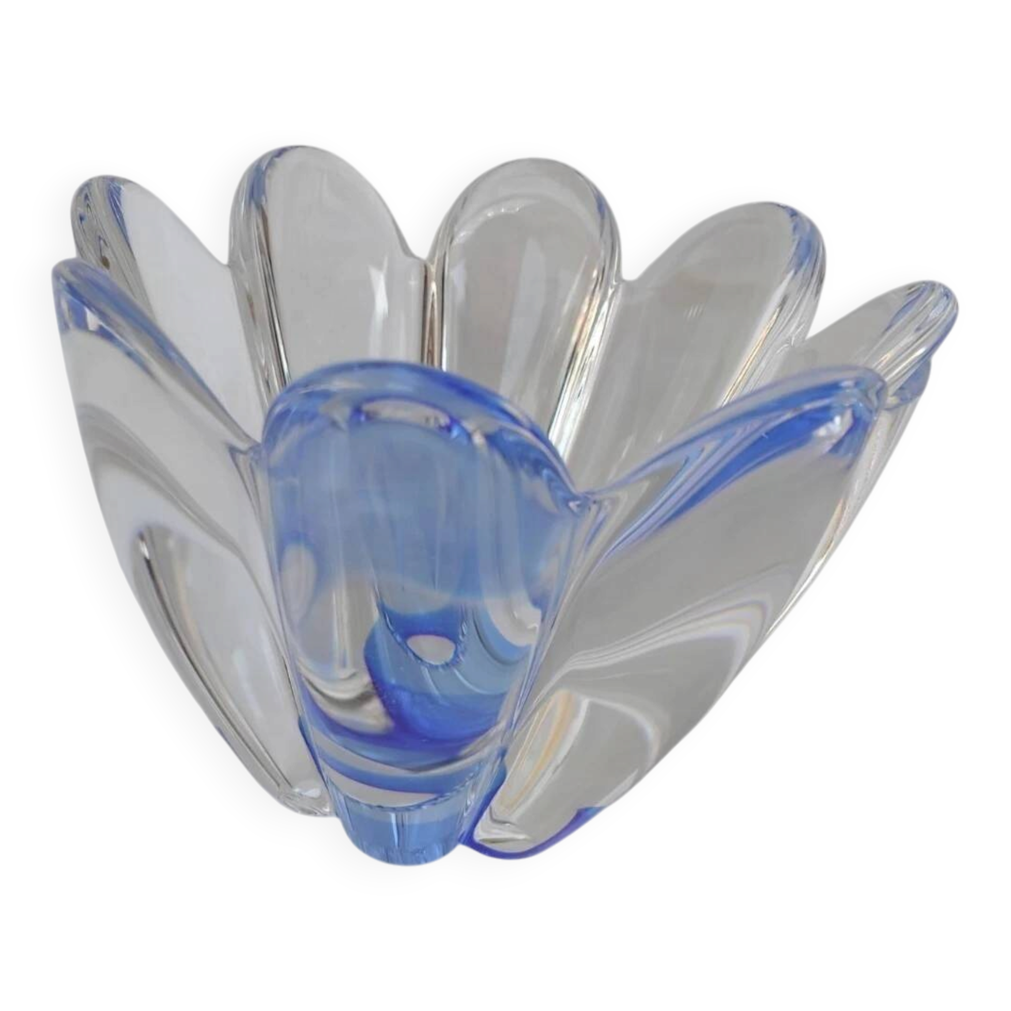 Orrefors Mayflower - Vase 8 Pétales De Cristal Reflets Bleus Vintage