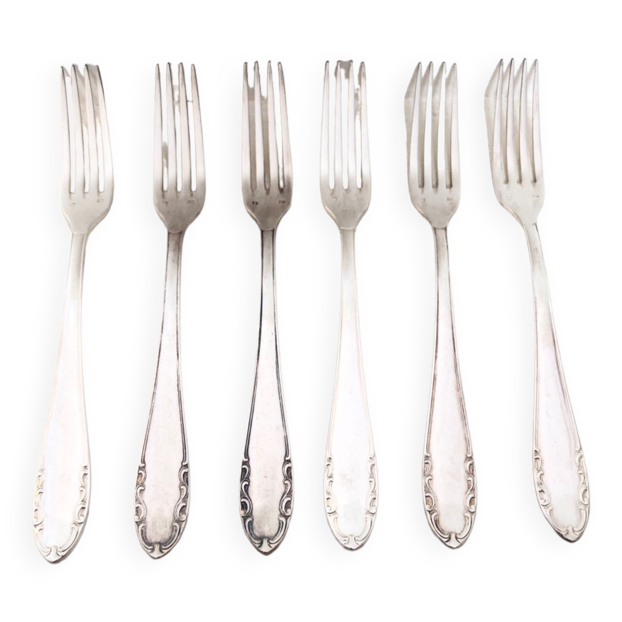 6 silver metal forks, 1930