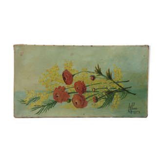 Old painting signed cut flowers 1917