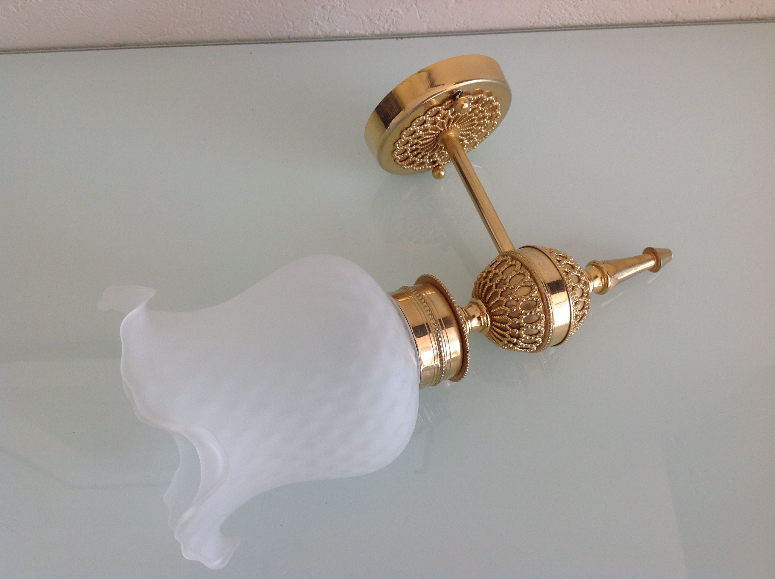 Brass wall light and satin glas vintage 50s-60s