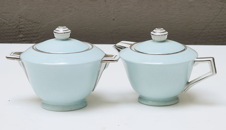 Art deco porcelain teapot and sweetener: maison cambet lyon