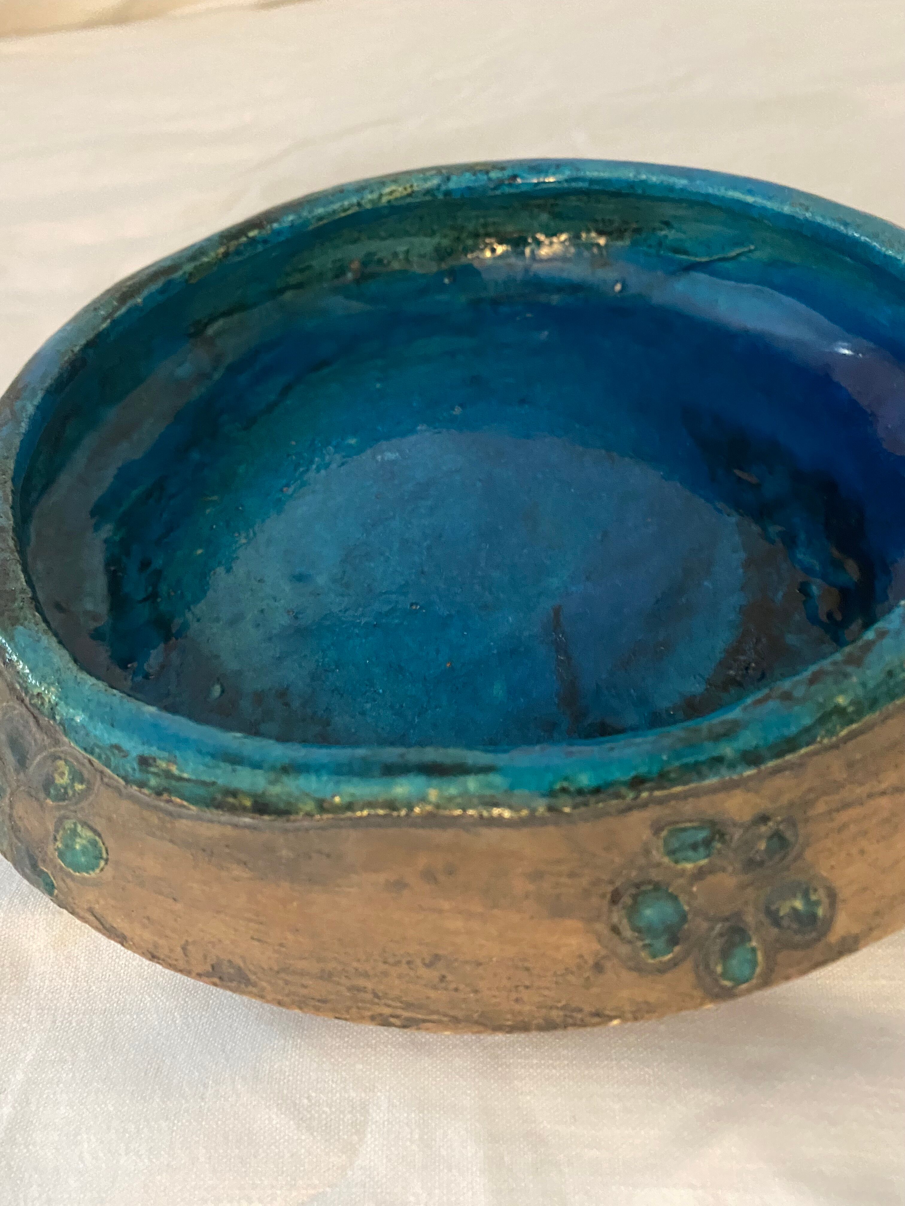Blue and grey ceramic pottery dish