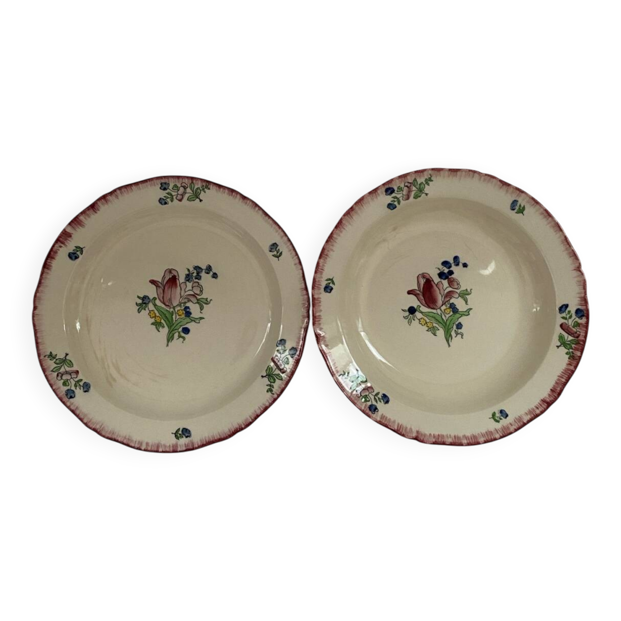 Set of 2 large vintage GIEN hand-painted dishes