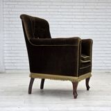 Fauteuil scandinave des années 1950, velours vert, bois de frêne.