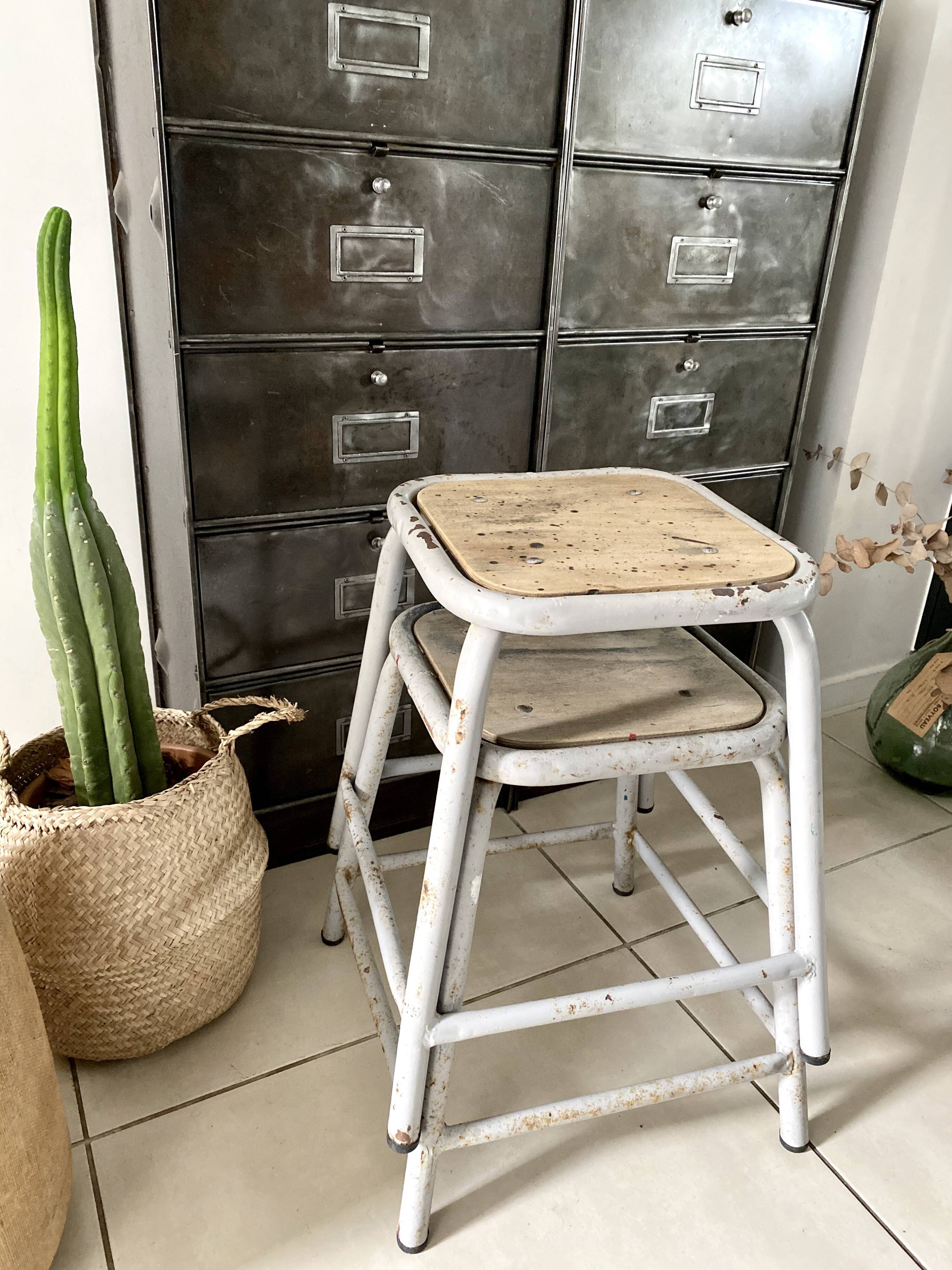 Pair of industrial workshop stools