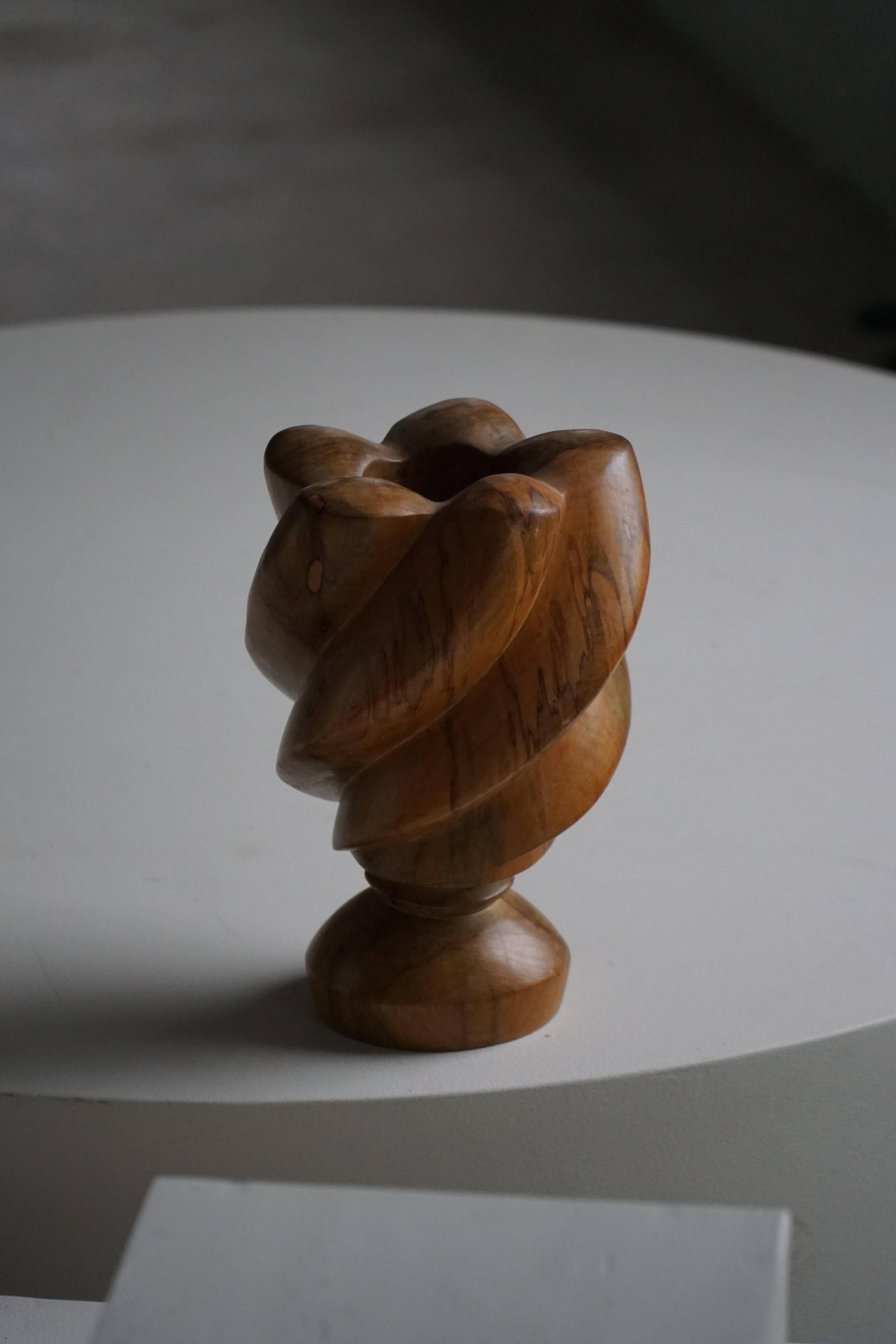 Scandinavian decorative wooden vase from the mid-20th century, 1960s.