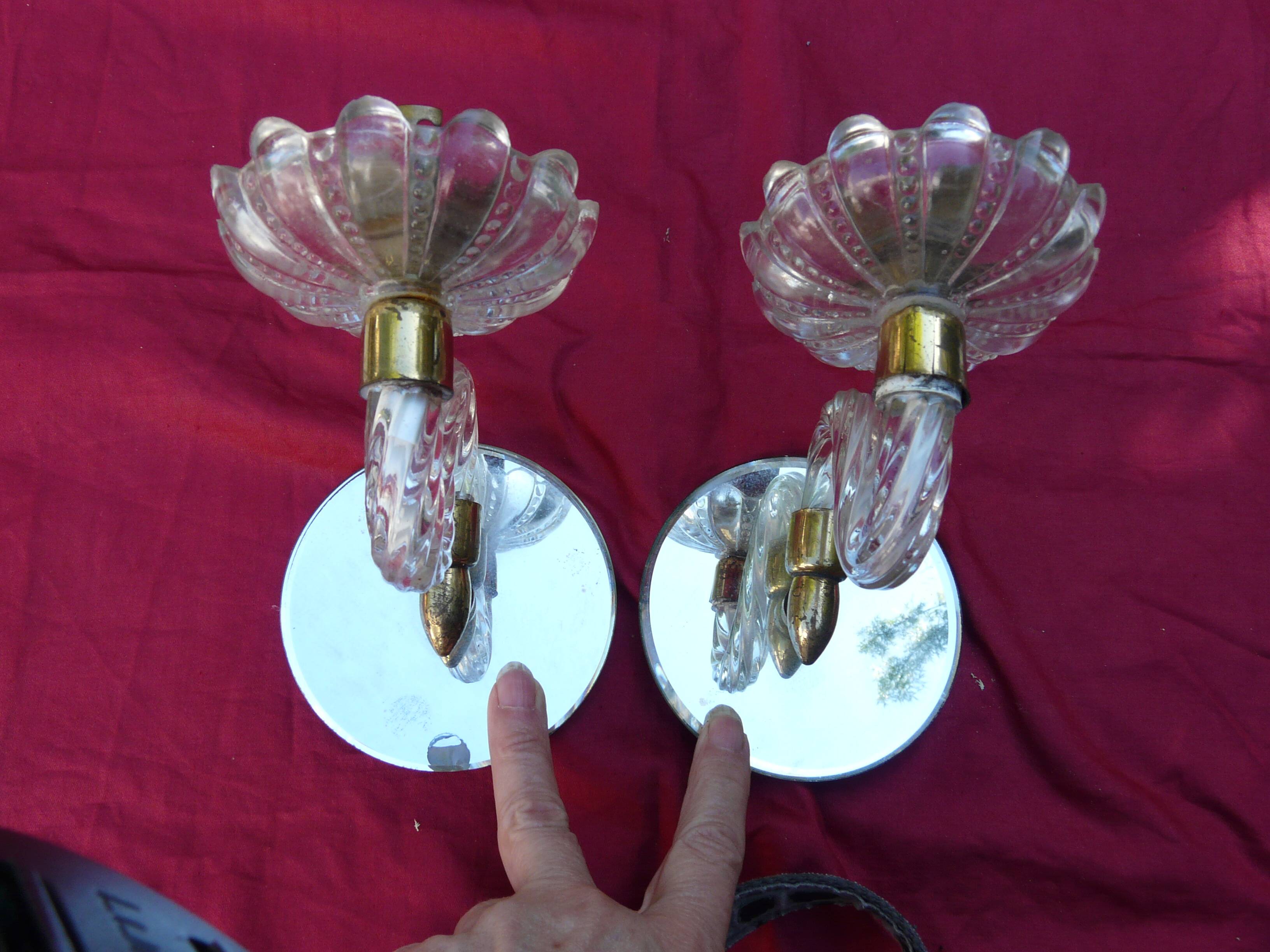 Pair of cup mirror sconces, Murano, vintage, 1940s