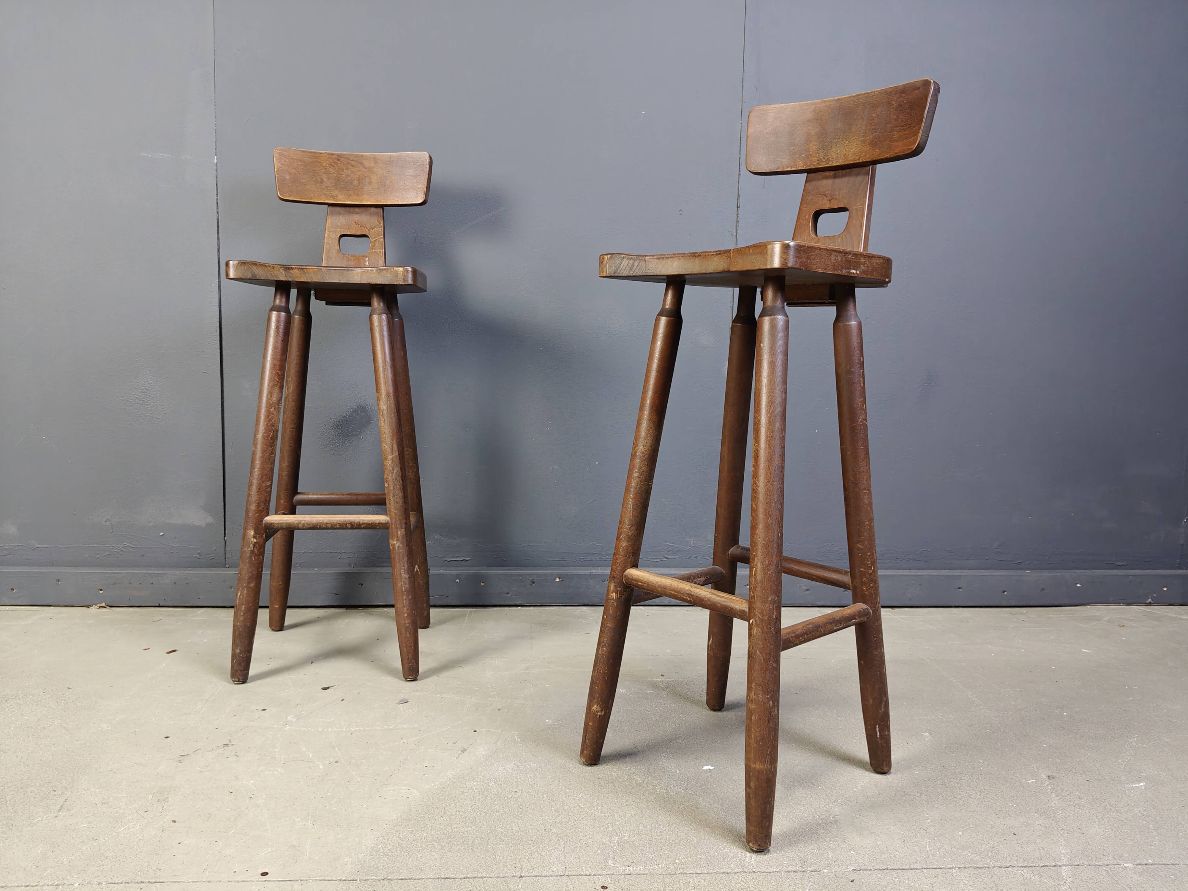 Set of 8 vintage brutalist bar stools, 1960s