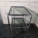 Vintage chrome metal dessert trolley with smoked glass from the 1970s.