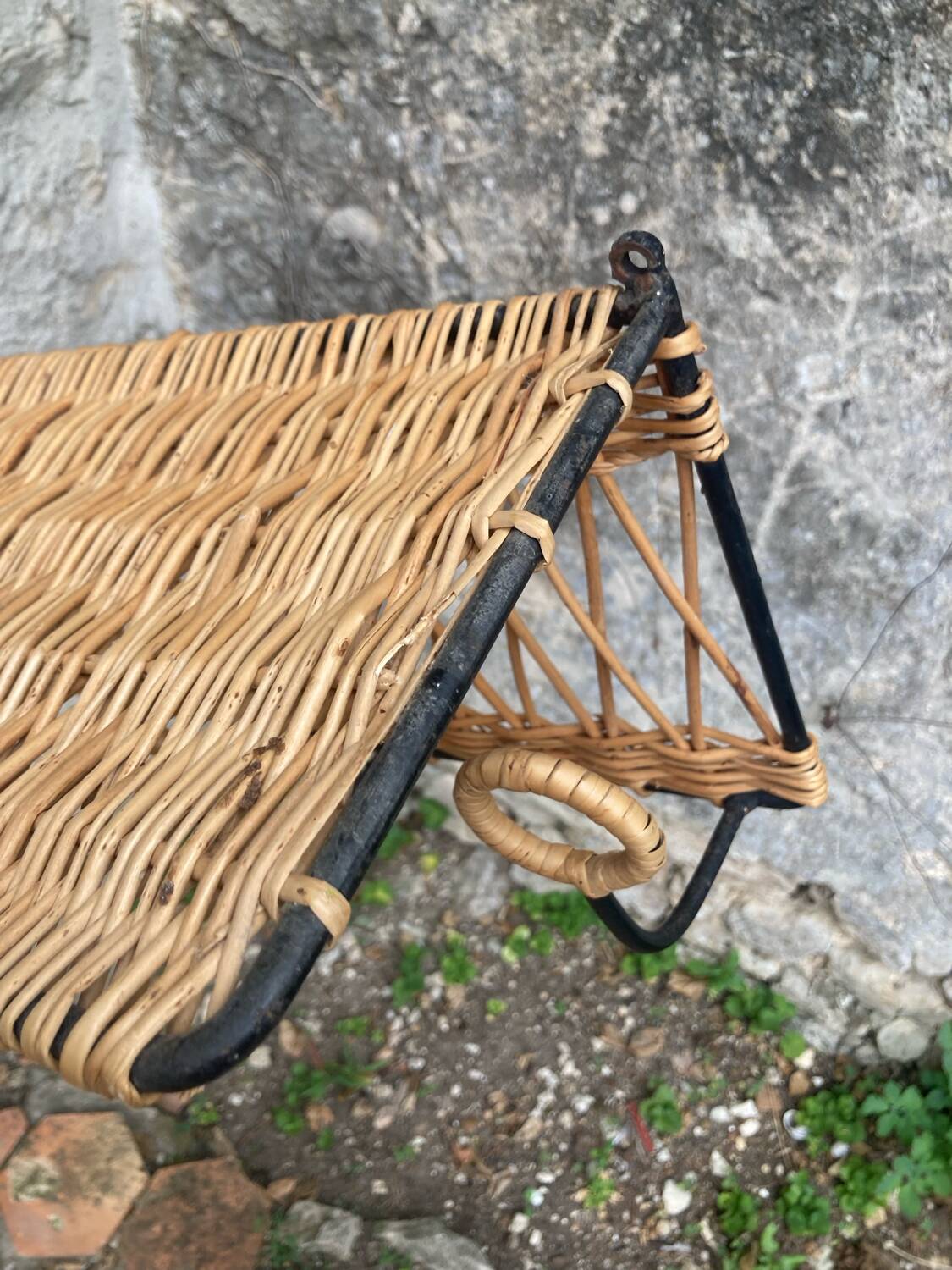 Vintage rattan wall coat rack