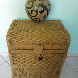 Corsair-style trunk with rounded woven wicker lid, 2 handles - Vintage
