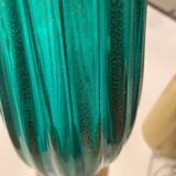 Lampe de table en verre de murano en laiton doré brossé vert-mer