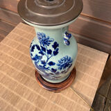 Celadon blue porcelain lamp with plant decoration, China, 19th century