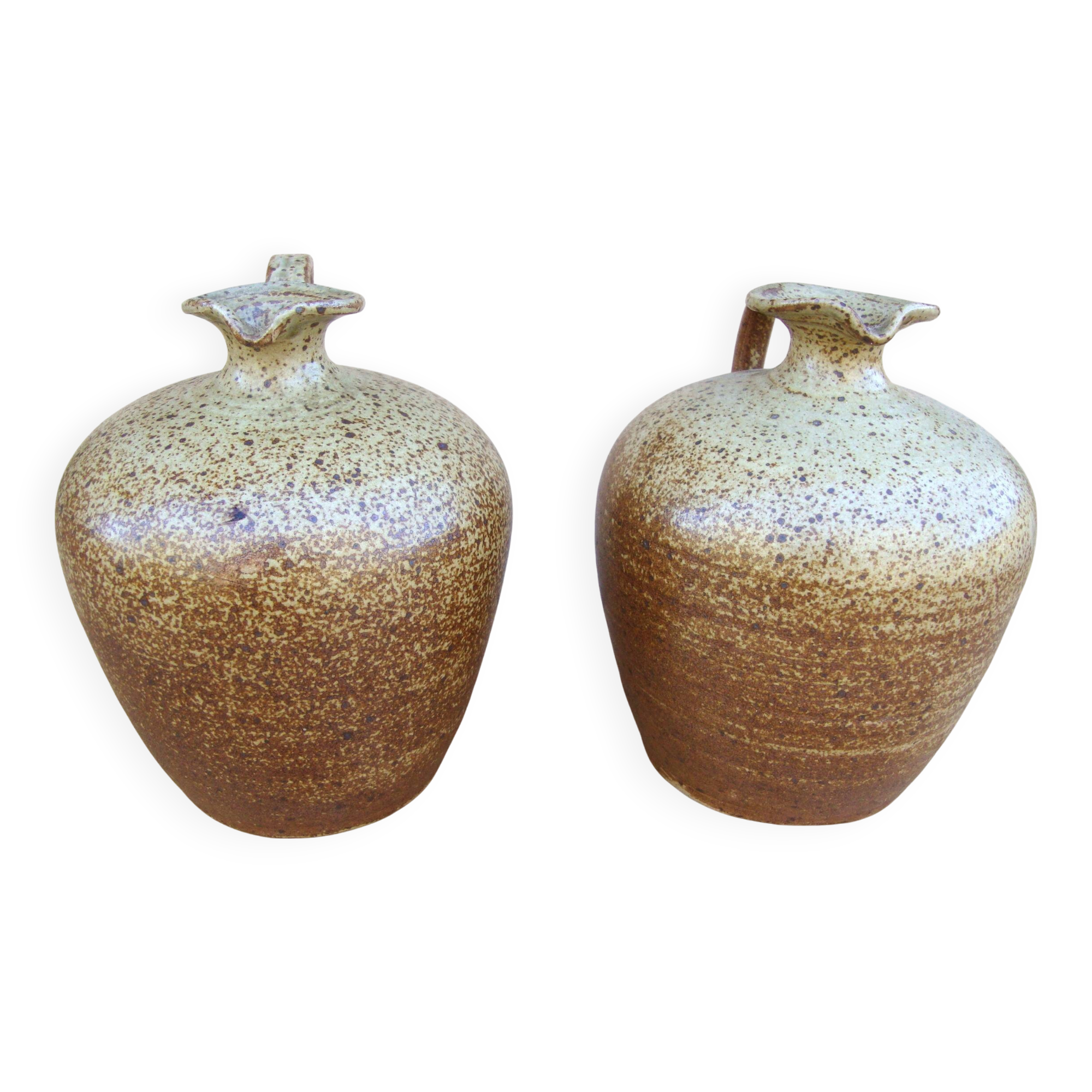 Pair of small antique stoneware oil jars