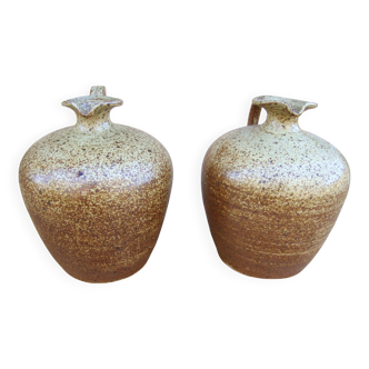 Pair of small antique stoneware oil jars