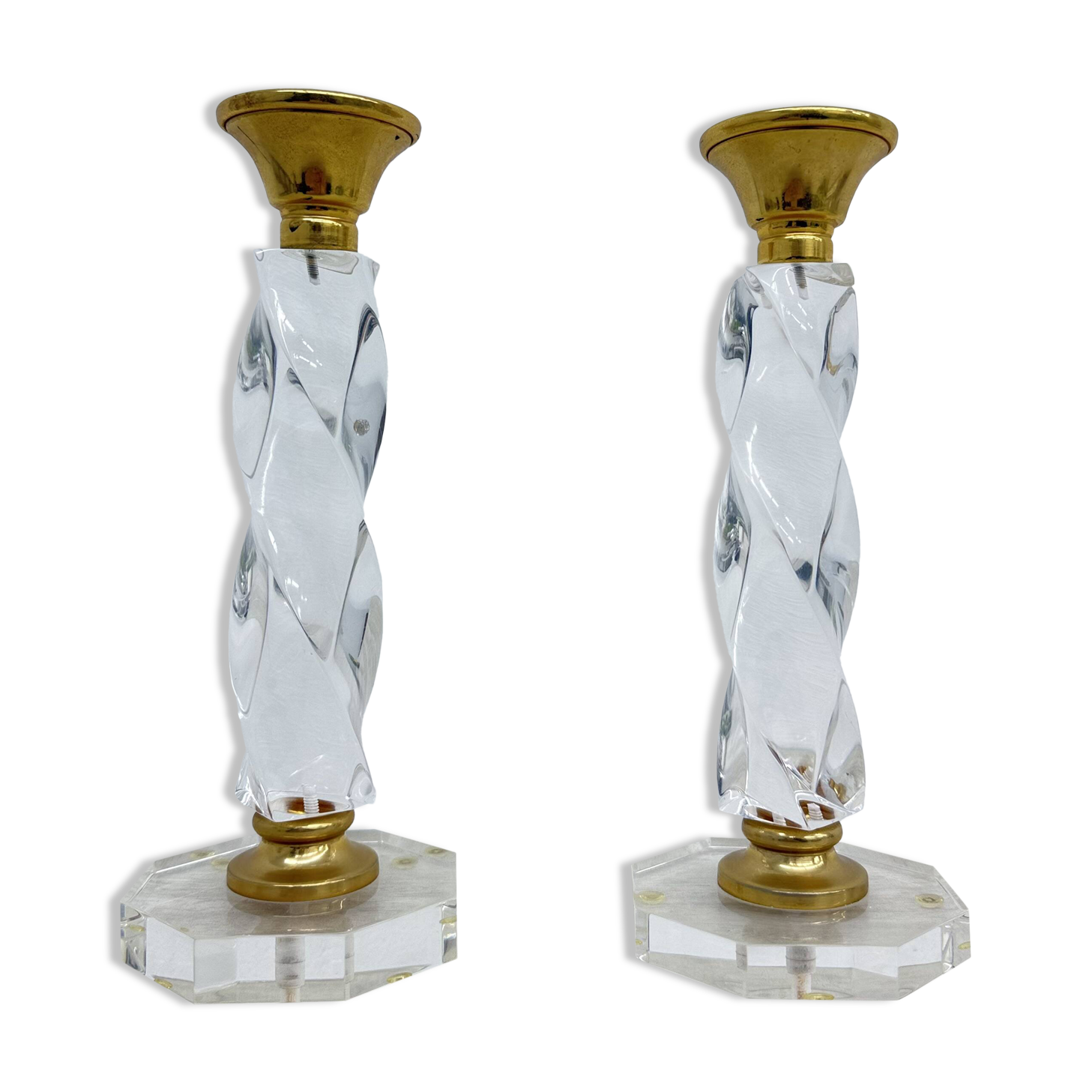 Set of 2 lucite twisted candle sticks, 1970’s