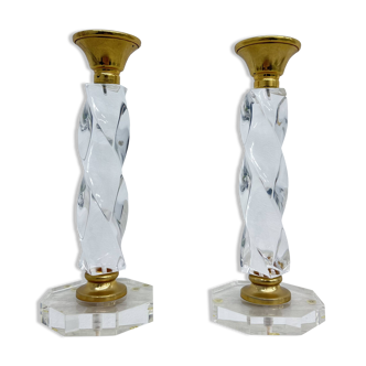 Set of 2 lucite twisted candle sticks, 1970’s
