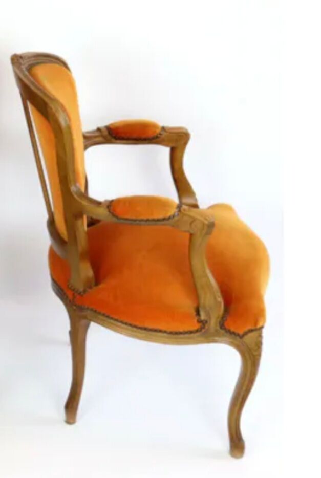 Orange ras ras velvet louis XV chair