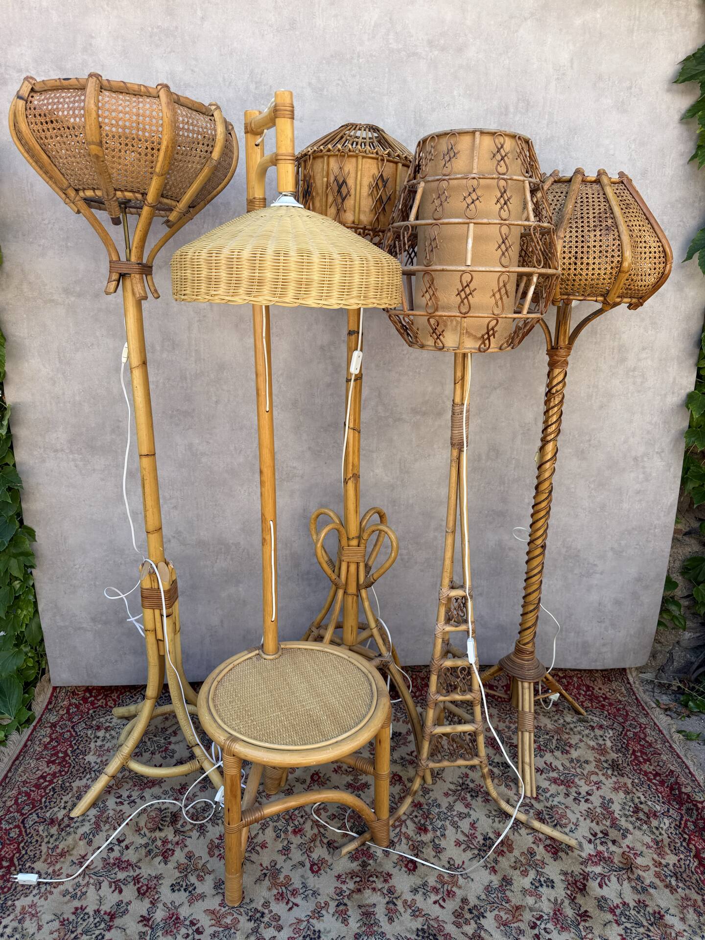 1950s Rattan Floor Lamp in the Style of Louis Sognot, France
