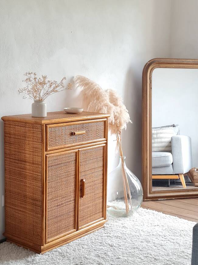 Vintage rattan sideboard from the 1970s.