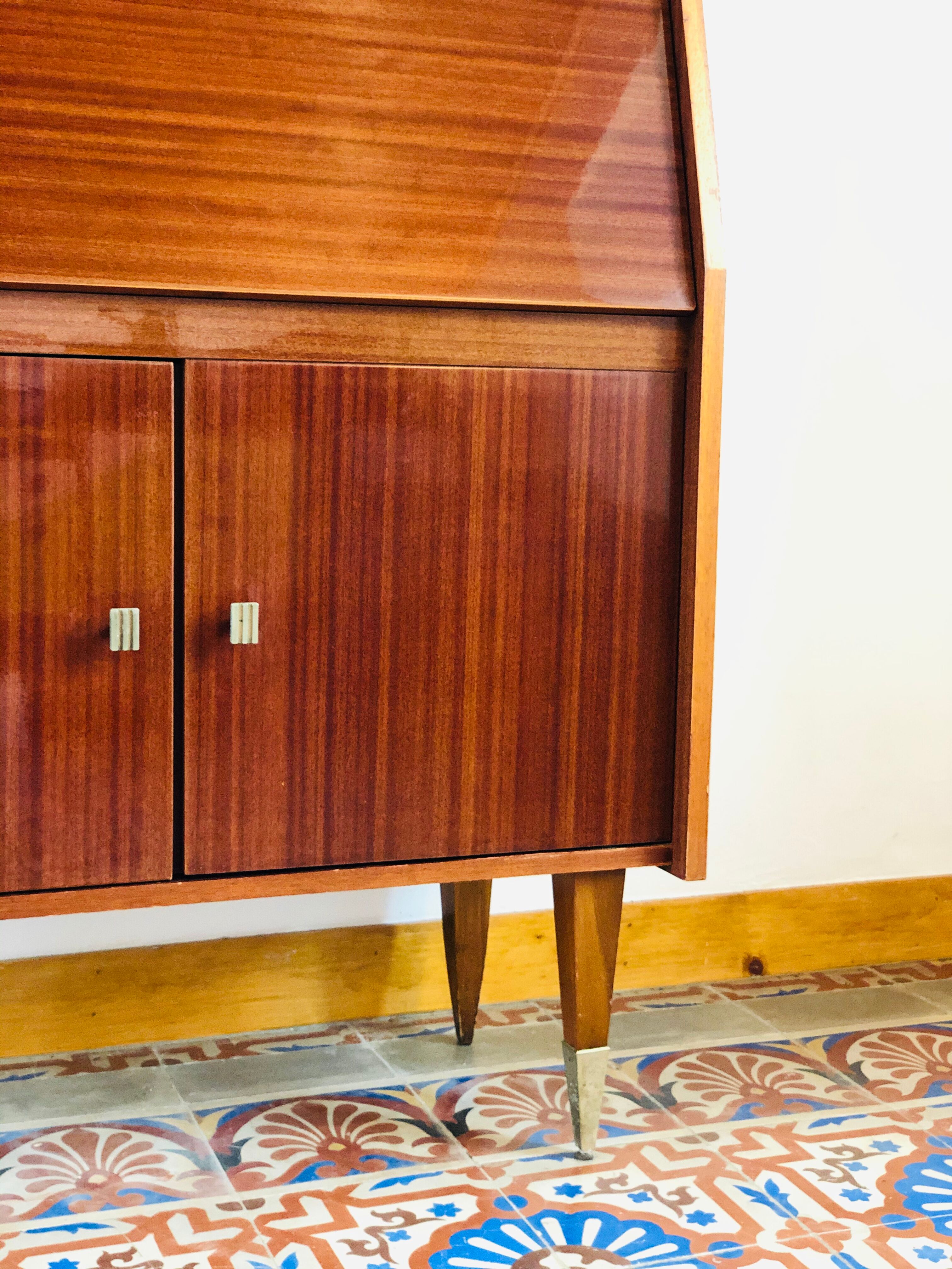Vintage secretary in varnished mahogany 1970