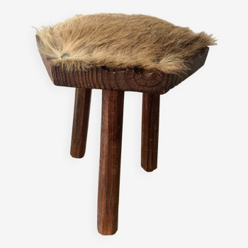 Wood and skin tripod stool
