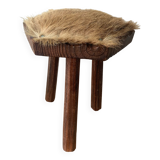 Wood and skin tripod stool