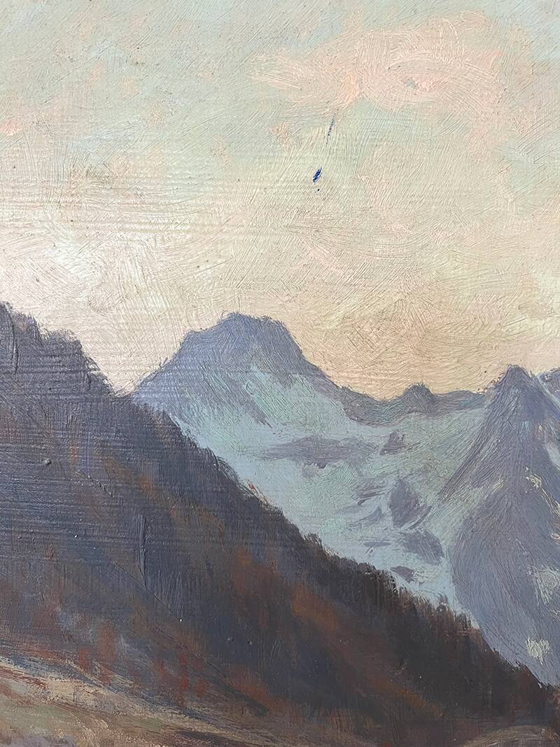 Painting "River of the Alps", Oil on panel, framed