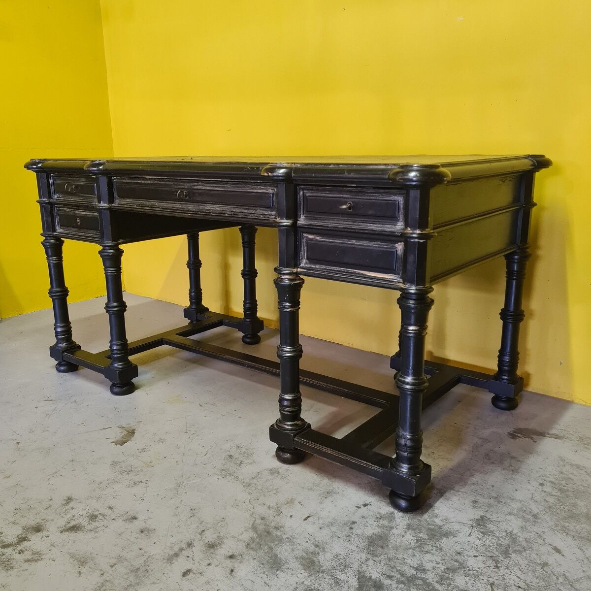 Antique French Ebonized Walnut Desk, from the 1800s.
