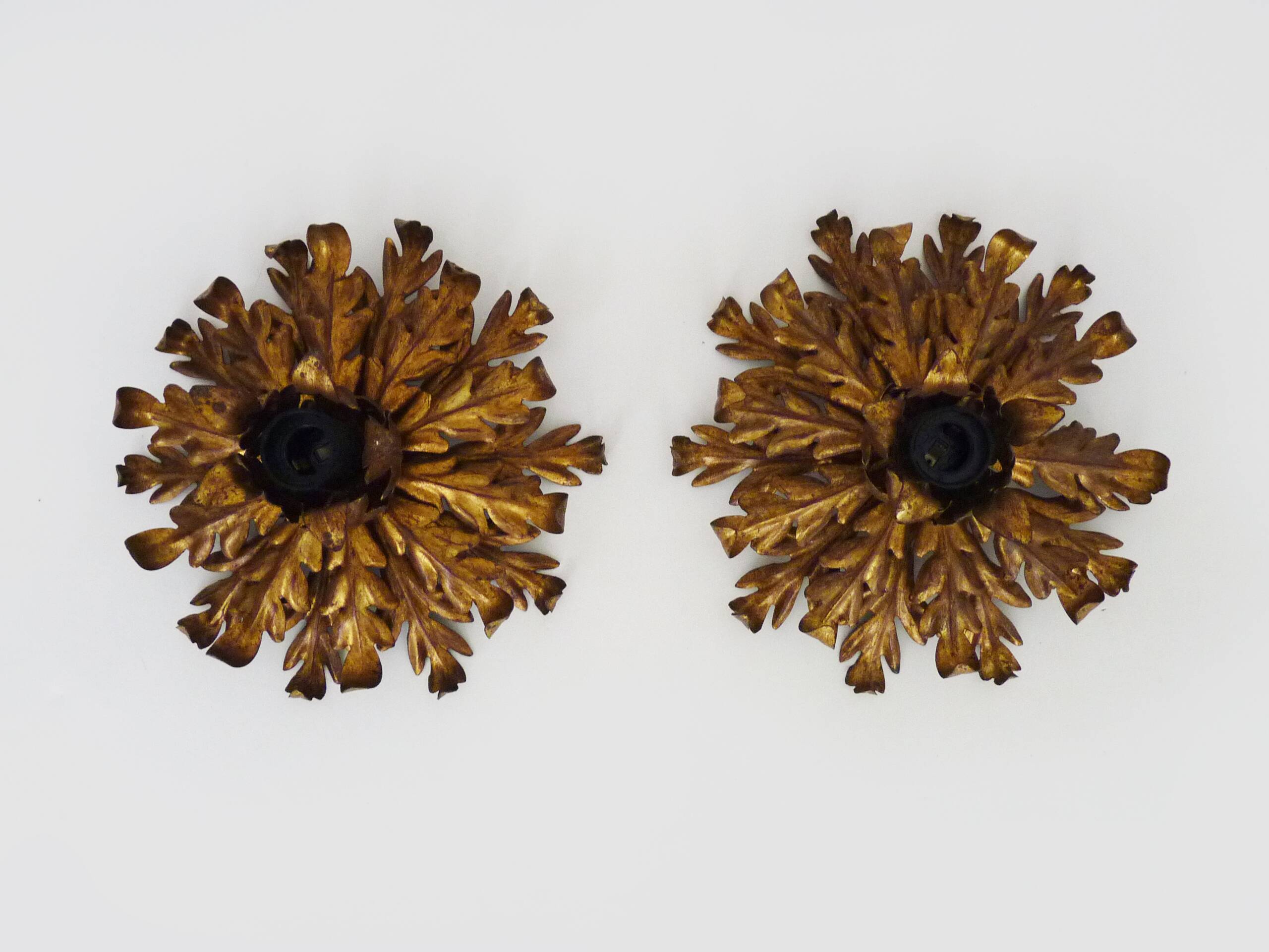 Paire d'appliques feuillages doré à la feuille de Li Puma Firenze, Italie, années 1960