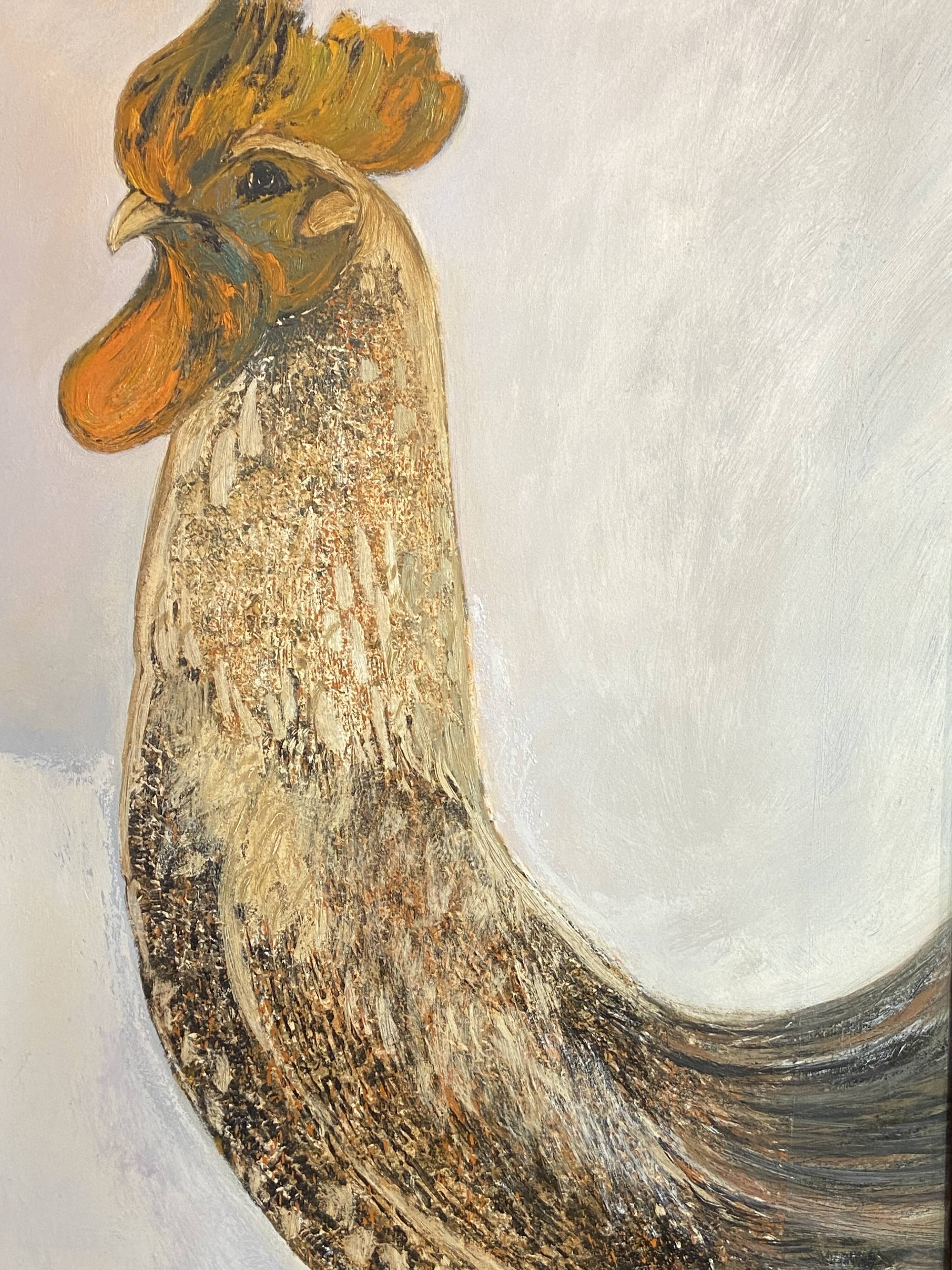 Large oil painting on canvas of a rooster signed Yves BOUGEARD.