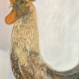 Large oil painting on canvas with a rooster signed Yves BOUGEARD