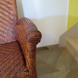 Two-seater banquette in woven rattan, wood and bamboo, 1980s.