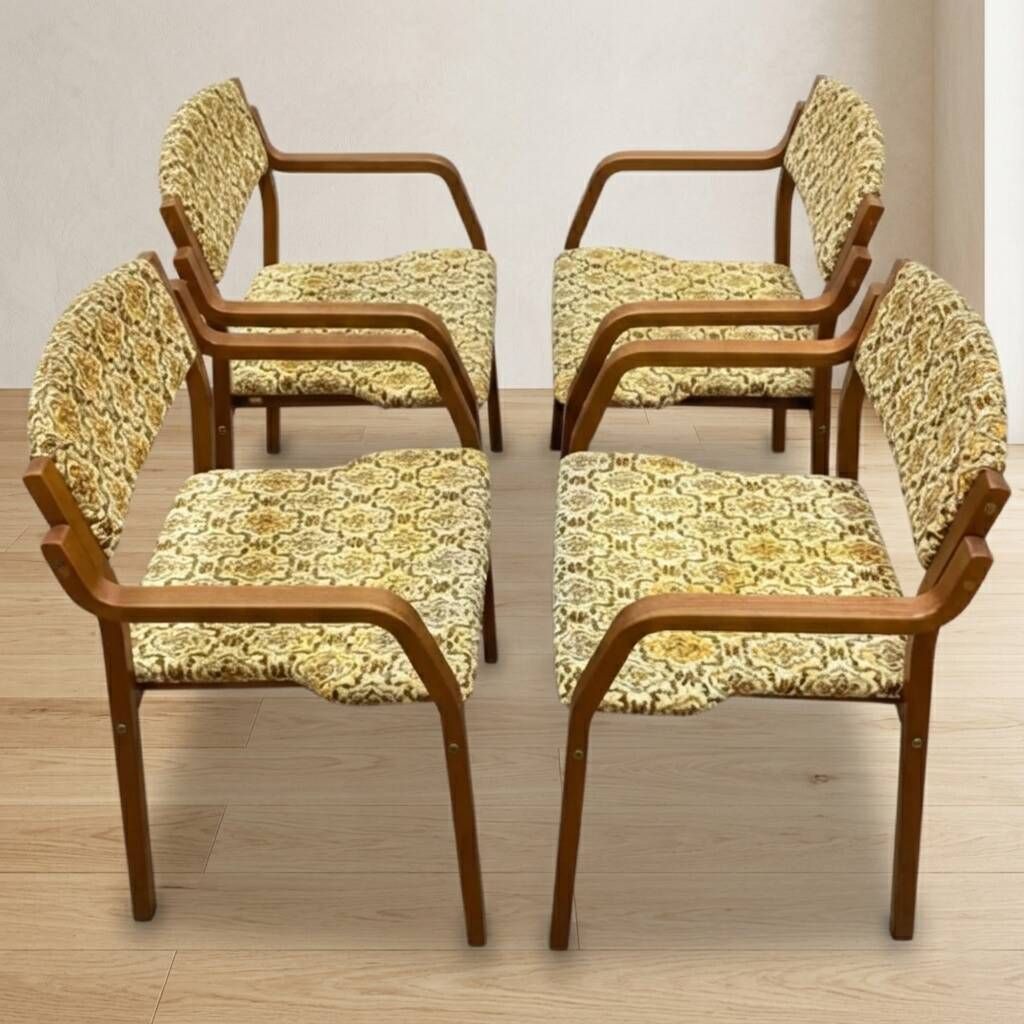 Bentwood armchairs, mid-century, upholstered, TON, 1960s, Czechoslovakia