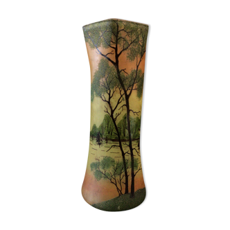 Vase enamelled glass legras art deco
