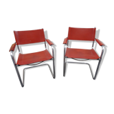Vintage armchairs leather and chrome