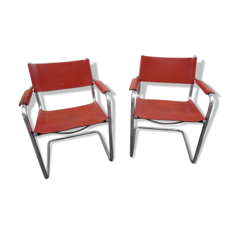 Vintage armchairs leather and chrome