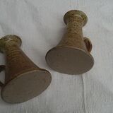 Paire de bougeoirs en grès vintage 70