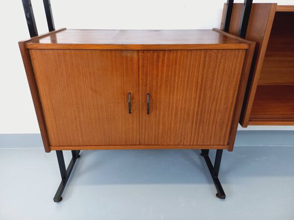 Bibliothèque étagère italienne double modulable vintage en teck et métal
