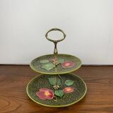 2-tiered majolica server/tray, Sarreguemines, early 20th century