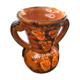 Ancient Vase With Autumn Ceramics Brown - Decor Leaves 70s Vintage