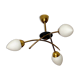 Chandelier 3 fires modernist metal and brass, 3 opalines 60s french design ceiling lamp suspension