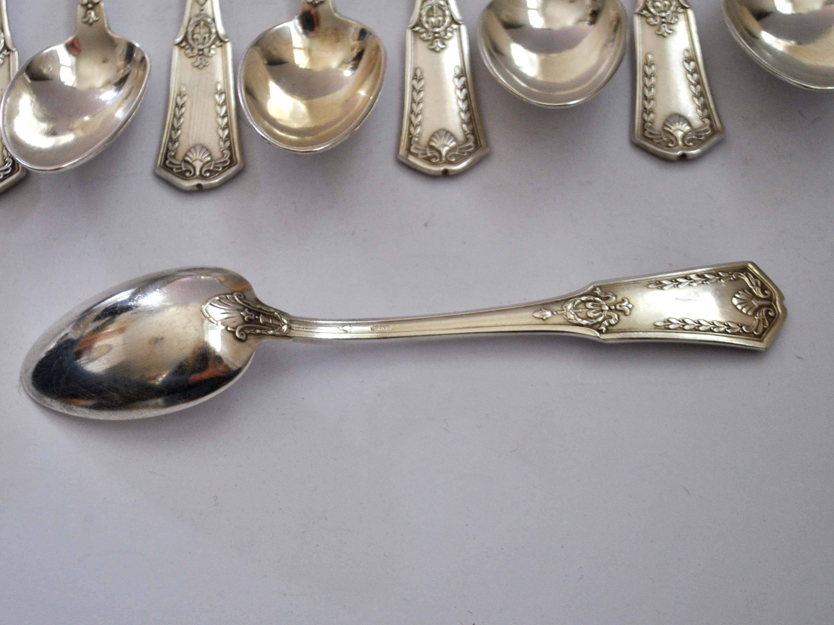 SFAM 12 EMPIRE dessert teaspoons in silver metal model "Sans embarrass" 14.5cm
